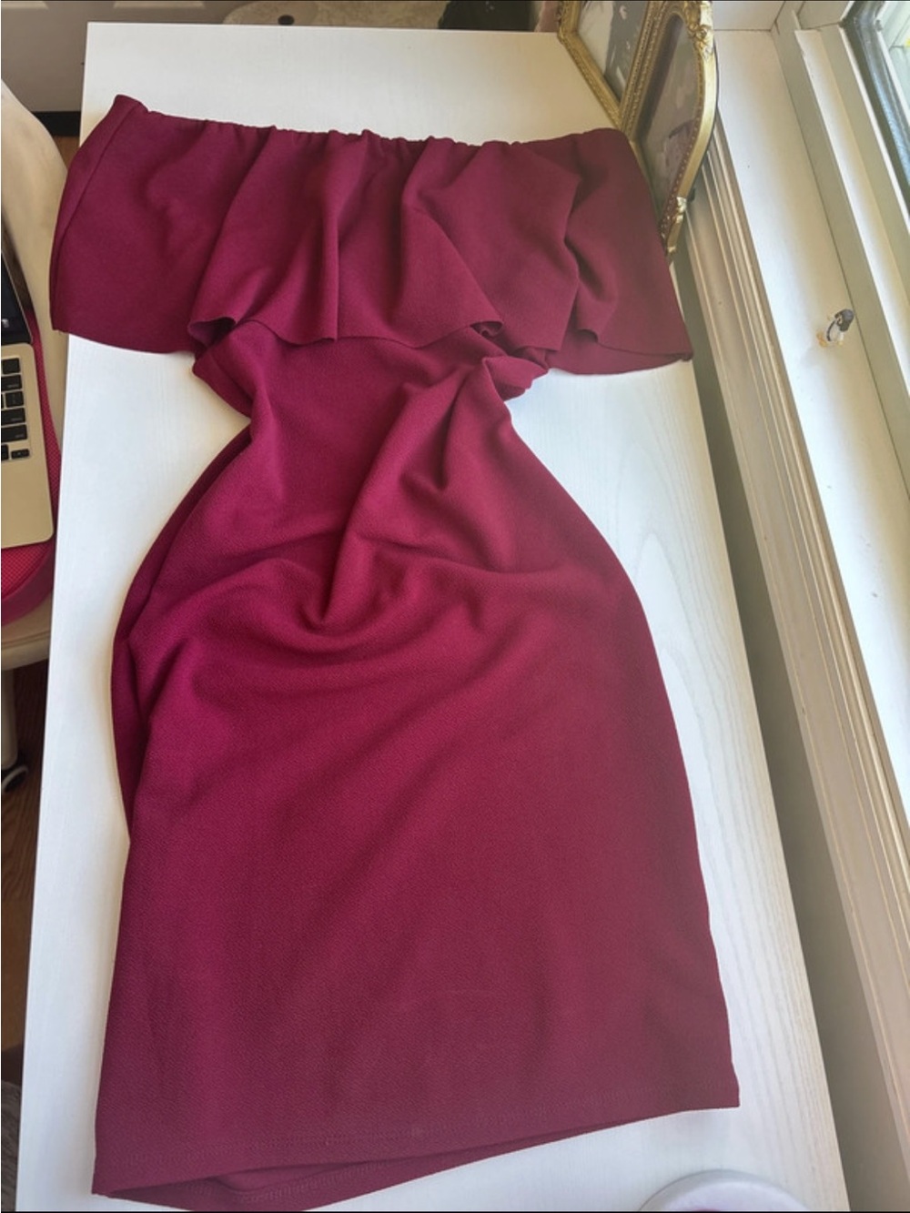 Almost Famous Burgundy One-Shoulder Ruffle Bodycon Dress